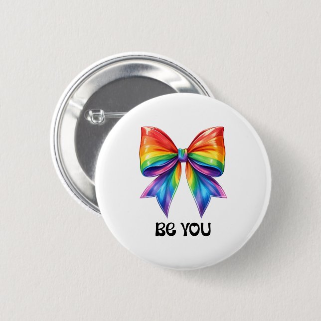 Be You Pride – Rainbow Coquette Bow Customised 6 Cm Round Badge (Front & Back)
