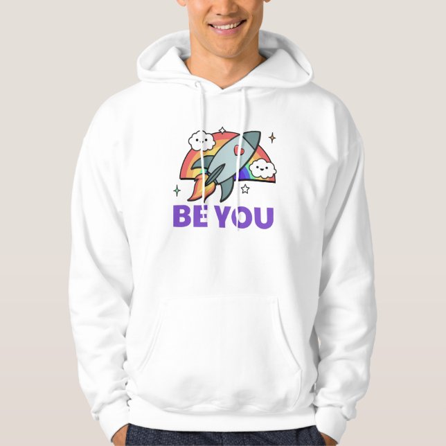 Be you. Rainbow rocket cloud with heart  Hoodie (Front)