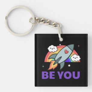 Be you. Rainbow rocket cloud with heart Key Ring