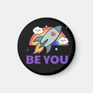 Be you. Rainbow rocket cloud with heart Magnet