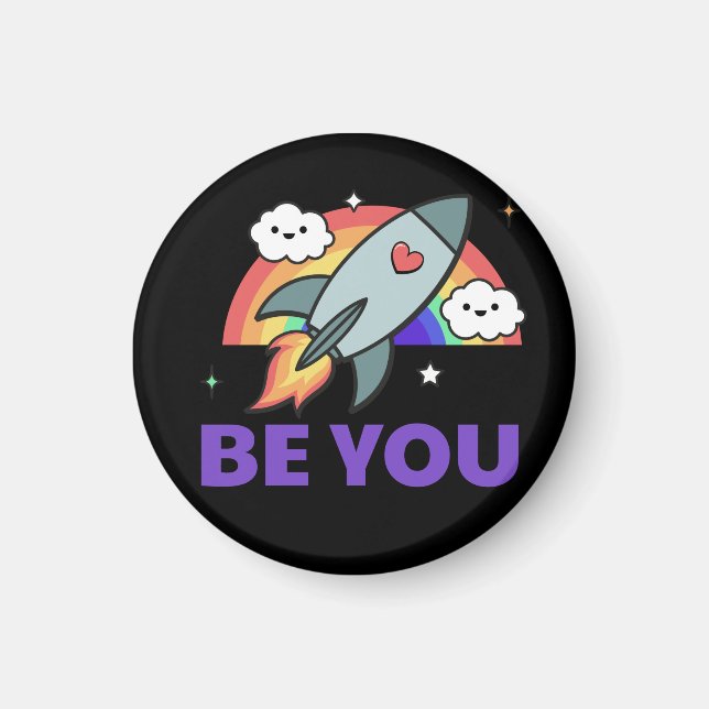 Be you. Rainbow rocket cloud with heart   Magnet (Front)