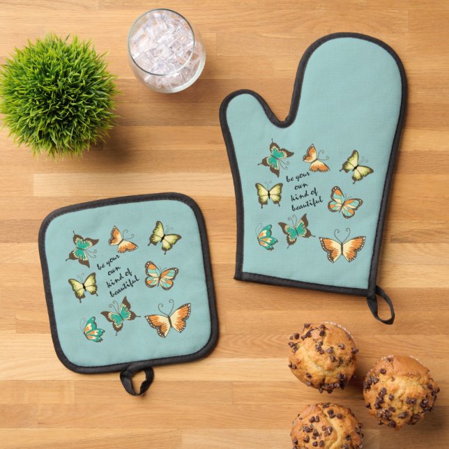 Be Your Own Beautiful Butterflies Oven Mitt & Pot Holder Set (Top Down)