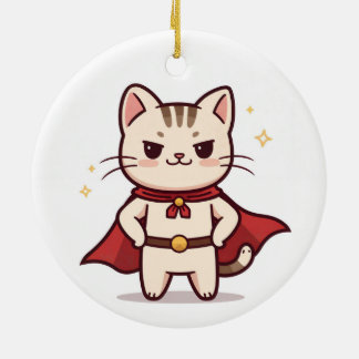 Be Your Own Hero Cute Cat Hero Ceramic Tree Decoration