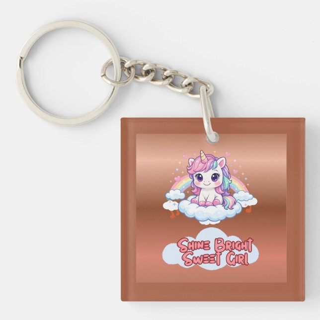 Be Your Own Rainbow Cute Unicorn  Key Ring (Front)