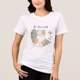 Be Yourself Cute Cat Minimalist Pastel Aesthetic Tri-Blend Shirt