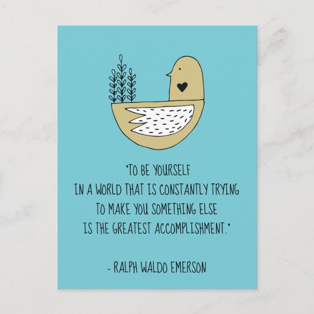 Be Yourself Emerson Quote & Bird Postcard (Front)