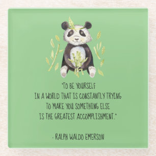 Be Yourself Emerson Quote with Boho Panda Glass Coaster