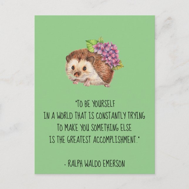 Be Yourself Emerson Quote with Hedgehog Postcard (Front)
