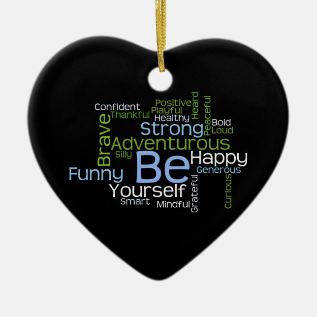 BE Yourself Inspirational Word Cloud Ceramic Tree Decoration (Front)