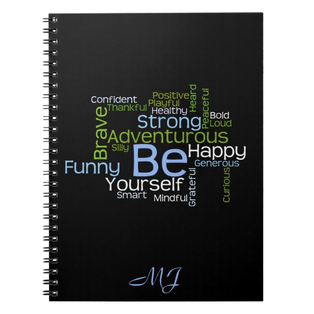 BE Yourself Inspirational Word Cloud Spiral Notebook (Front)