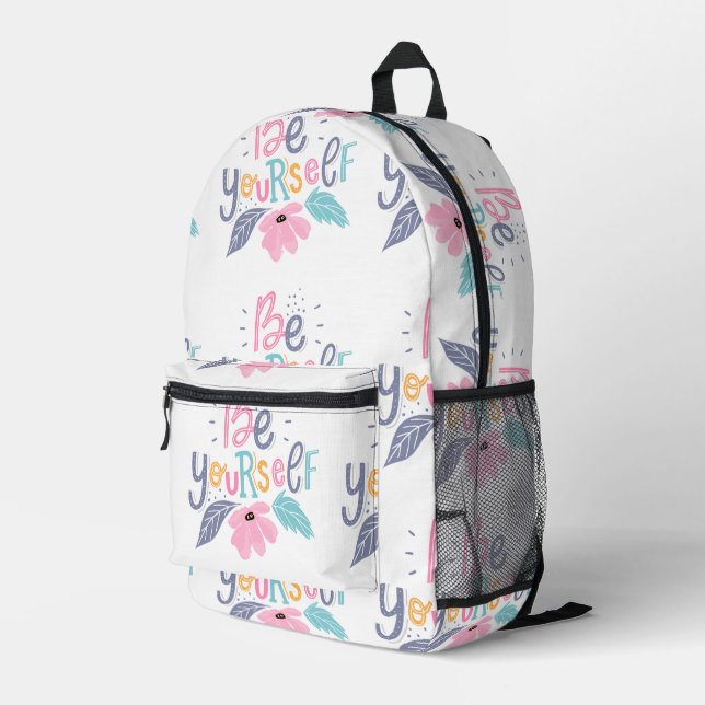 Be Yourself | Pastel Flowers Printed Backpack (Back Corner Right)
