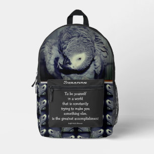 Be Yourself Quote Cute Parrot Inspirational Printed Backpack