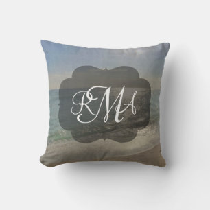 Beach 3-Letter Monogram Initials Ocean Cushion