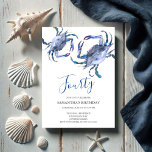 Beach 40th Birthday  Invitations Crab Boil<br><div class="desc">Do Tell A Belle's beach 40th Birthday invitation frames your event details with a top boarder of blue watercolor crabs. A matching colour adorns the back of your invitation. A beachy chic yet modern choice for your Birthday party or crab boil. Words can be changed to read 60th, 70th, 80th...</div>