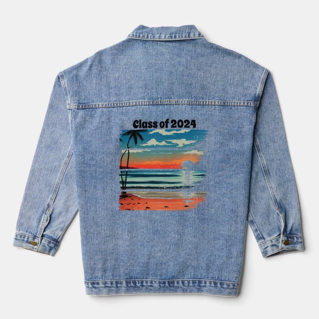 Beach Abstract Art Graduation Denim Jacket (Back)
