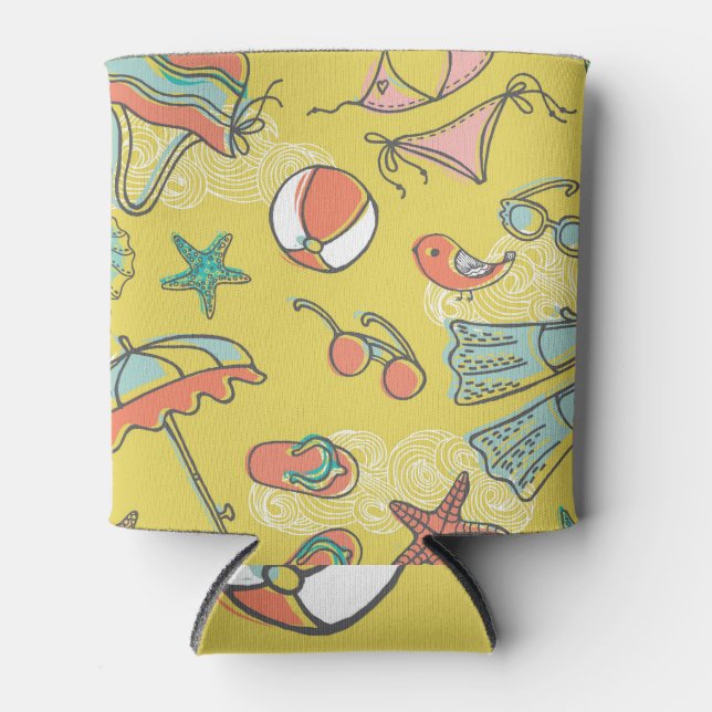 Beach Accessories: Summer Seamless Pattern. Can Cooler (Front)