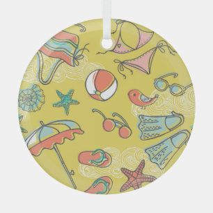 Beach Accessories: Summer Seamless Pattern. Glass Tree Decoration