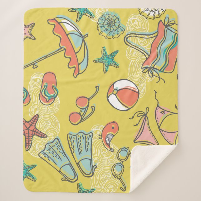 Beach Accessories: Summer Seamless Pattern. Sherpa Blanket (Front)