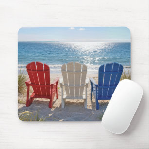 Beach Adirondack Chairs in Patriotic Colours Mouse Pad