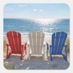 Beach Adirondack Chairs in Patriotic Colours Square Sticker