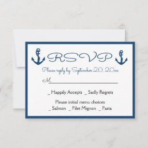 Beach Anchor Beach Navy Blue Nautical Wedding RSVP Card