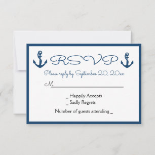 Beach Anchor Beach Navy Blue Nautical Wedding RSVP Card
