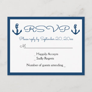 Beach Anchor Beach Navy Blue Nautical Wedding RSVP Invitation Postcard