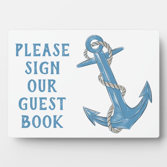 Beach Anchor Blue Nautical Wedding Guest Book Sign Plaque (Front)