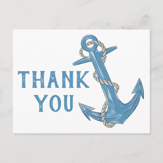 Beach Anchor Blue Nautical Wedding Thank You Postcard (Front)