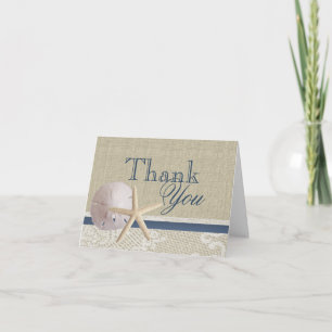 Beach and Burlap Navy Blue Thank You Card