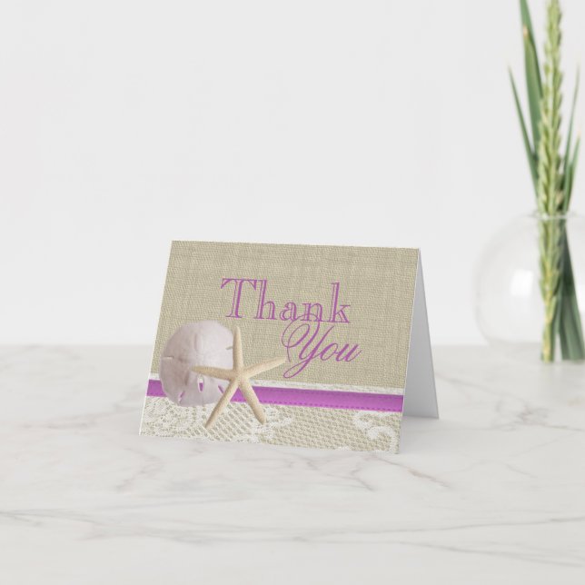 Beach and Burlap Tropical Purple Thank You Card (Front)