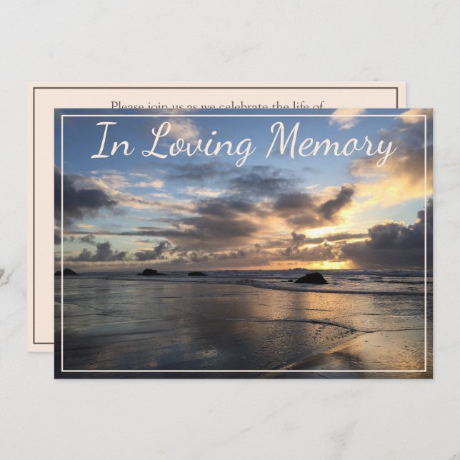 Beach and Clouds at Sunset Memorial Service Invite (Front/Back)