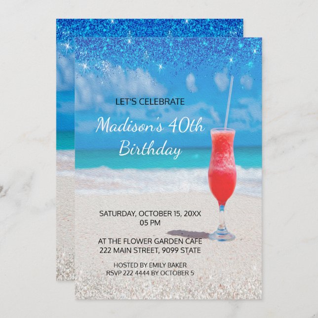 Beach and Cocktail Birthday Invitation (Front/Back)