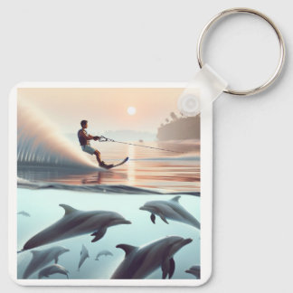Beach and dolphins key ring
