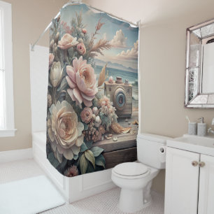 Beach and Floral Shower Curtain