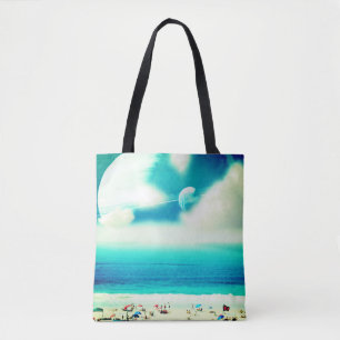 Beach and giant planets surreal travel  tote bag