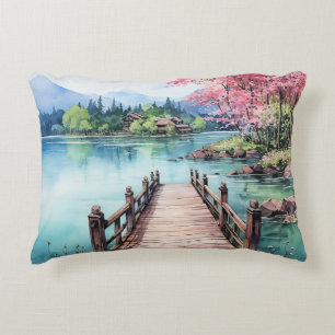 Beach and Lake Watercolor Background Paint Design Decorative Cushion