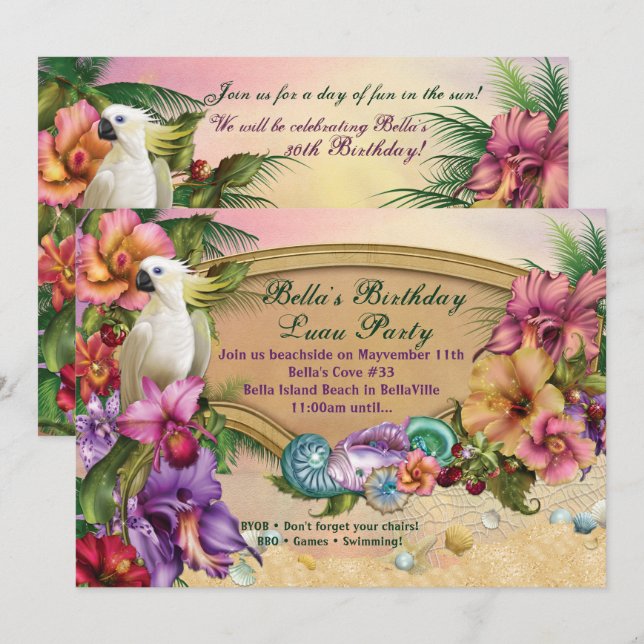 Beach and Luau Party Invitations (Front/Back)