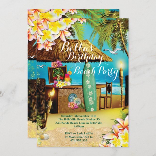 Beach and Luau Party Invitations (Front/Back)