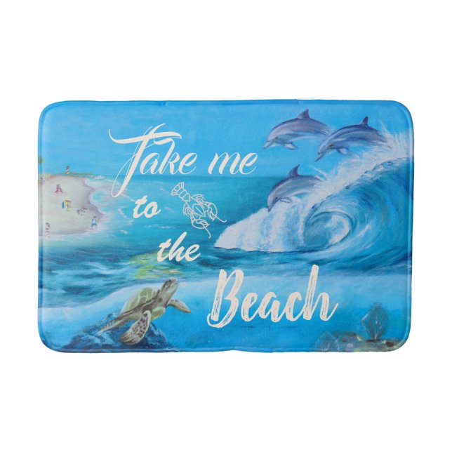 Beach and Marine Life Painting Bath Mat (Front)