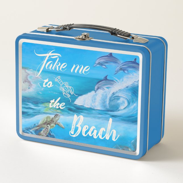 Beach and Marine Life Painting Metal Lunch Box (Front)