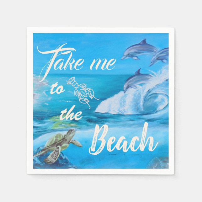 Beach and Marine Life Painting Napkin (Front)