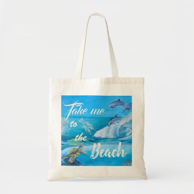 Beach and Marine Life Painting Tote Bag (Front)