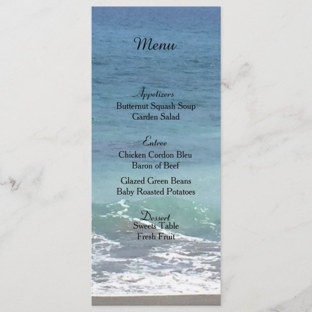 Beach and Ocean Wedding Menu Card (Front)