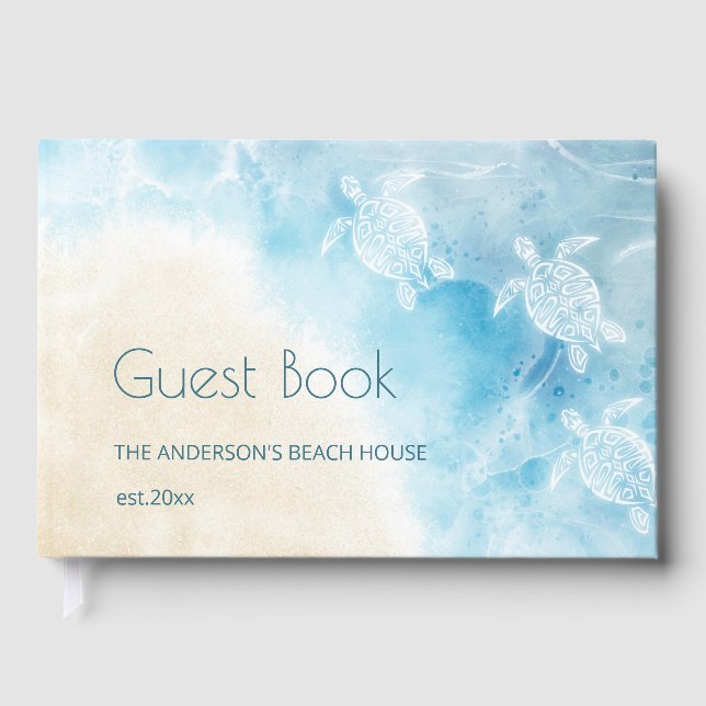 Beach And Ocean White Turtles Guest Book (Front)