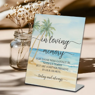 Beach and Palm Trees In Loving Memory Pedestal Sign