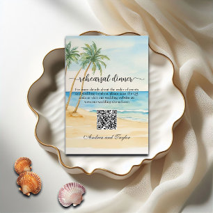 Beach and Palm Trees QR Code Rehearsal Dinner Enclosure Card