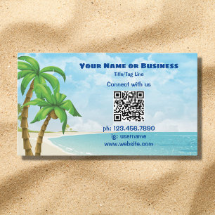 Beach and Palm Trees QR Code Tropical Business Card