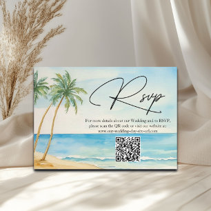 Beach and Palm Trees QR Code Wedding RSVP Card