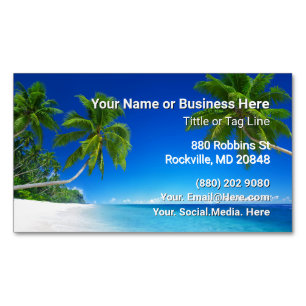 Beach and Palm Trees Tropical Magnetic Business Card